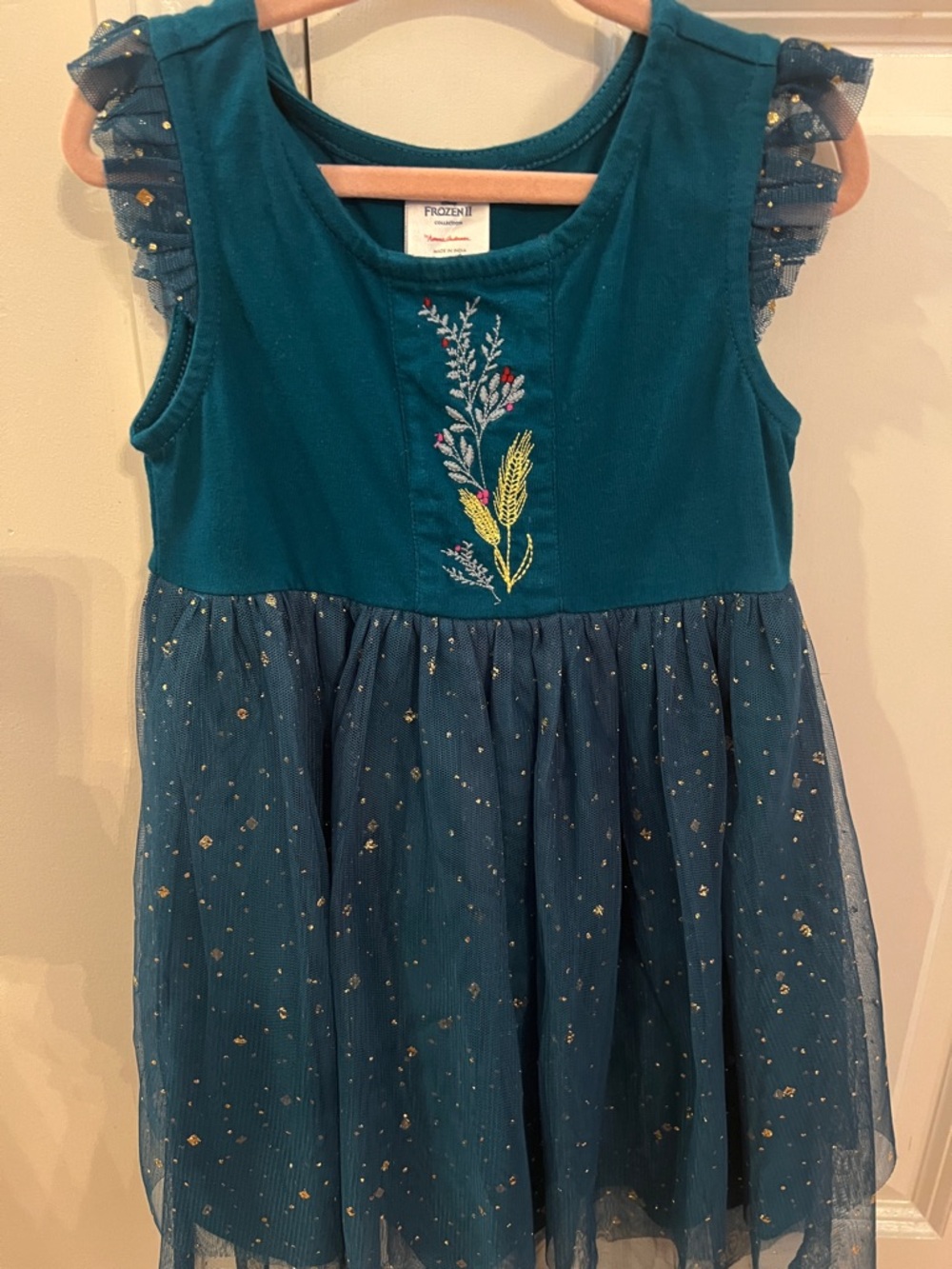 Disney Frozen Teal and Navy Tulle Floral Embroidered Party Dress 3T